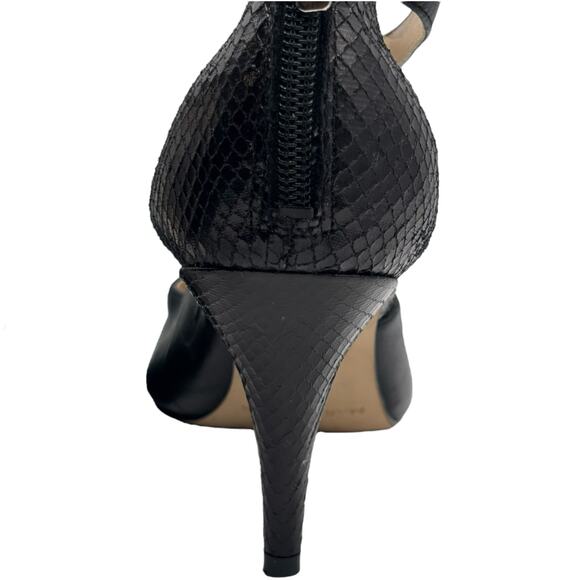 Marc Fisher Black Pointed Toe Heels Strappy Zip Back Stiletto Snake Embossed 8M - Picture 10 of 16